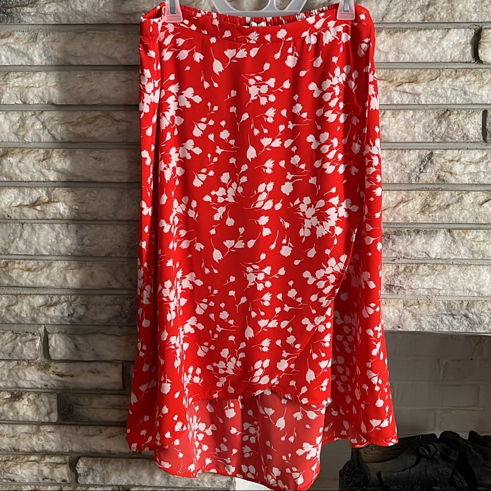 J. Crew Floral Midi Wrap Skirt Red and White Size Women’s XL